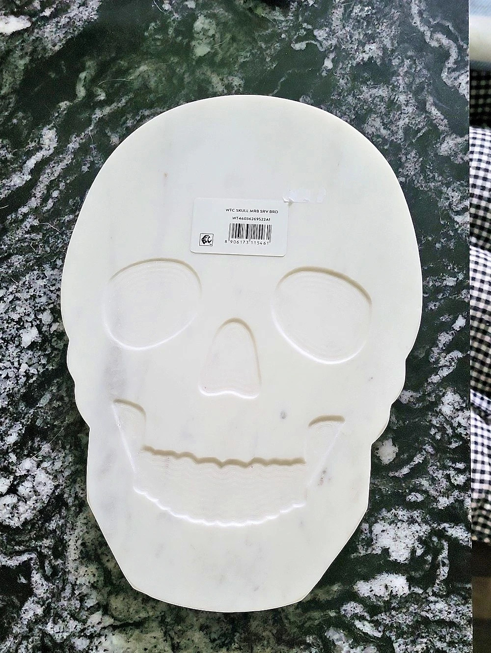 Way to Celebrate Halloween Marble Skull Serving Board White